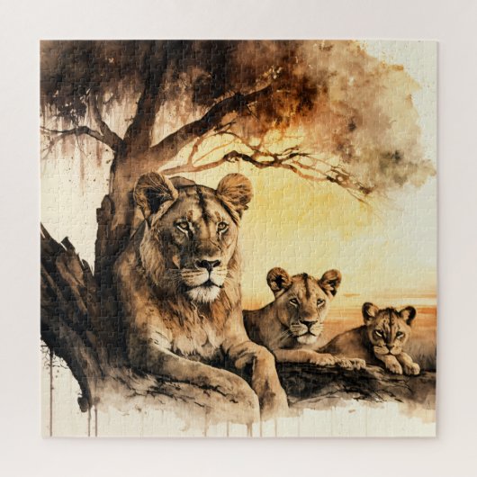 Lion en Cubs Puzzle Legpuzzel (Verticaal)