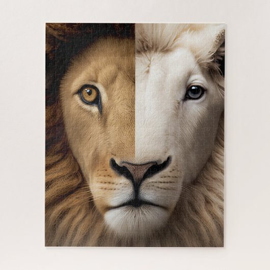 Lion en Lamb Puzzle, in als leeuw, uit als lammere Legpuzzel (Verticaal)