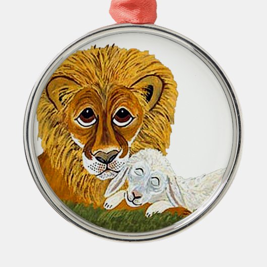 Lion en lammeren metalen ornament (Voorkant)