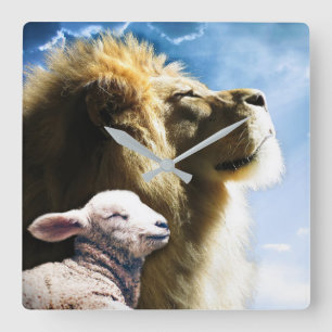 Lion- en lampwandklok vierkante klok