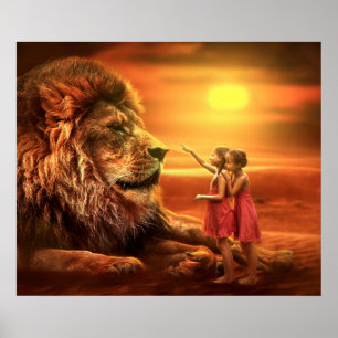 Lion en Little Girls Poster