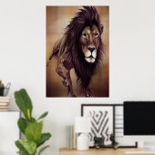 Lion en marche | AI Art Poster (Bureau à domicile)