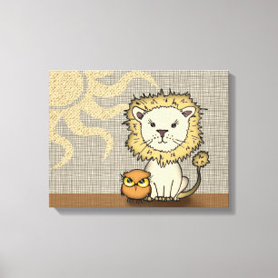 Lion et hibou Nourriture Art Imprimer toile envelo