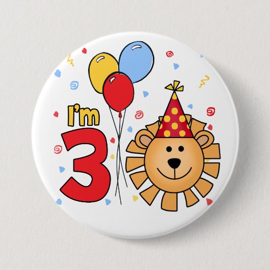 Lion Face 3rd Birthday Button (Voorkant)