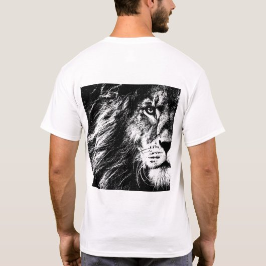 Lion Face Back Side Design Pop Art Sjabloon Mannen T-shirt (Achterkant)