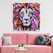 Lion Face Wrapped Canvas - Realistic Lion Drawing (Insitu (Woonkamer))