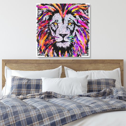 Lion Face Wrapped Canvas - Realistic Lion Drawing (Insitu (Slaapkamer))