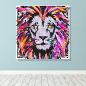 Lion Face Wrapped Canvas - Realistic Lion Drawing Afdruk (Insitu (Houten vloer))