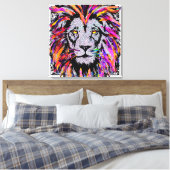 Lion Face Wrapped Canvas - Realistic Lion Drawing Afdruk (Insitu (Slaapkamer))