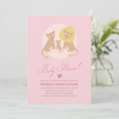 Lion Famille Baby shower rose Invitation rose (Debout devant)