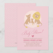 Lion Famille Baby shower rose Invitation rose (Devant / Derrière)