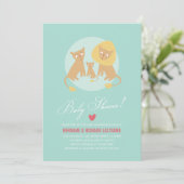 Lion Famille Mint Couples Baby shower Invitation R (Debout devant)