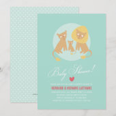 Lion Famille Mint Couples Baby shower Invitation R (Devant / Derrière)