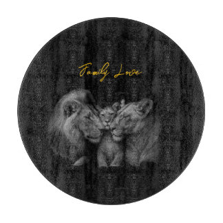 Lion Family Love – Zwart-wit kunst Snijplank