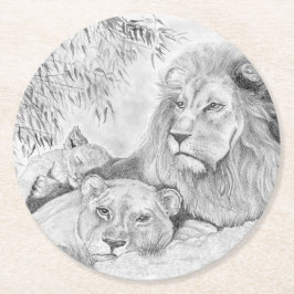Lion Family Ronde Kartonnen Onderzetter