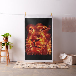 Lion Fire on Black Stof