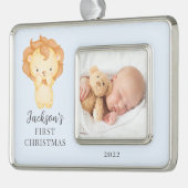 Lion First kerstfoto kerstversiering Verzilverd Kader Ornament (Links)