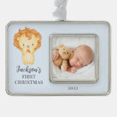 Lion First kerstfoto kerstversiering Verzilverd Kader Ornament (Voorkant)