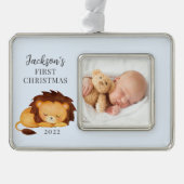 Lion First kerstfoto Verzilverd Kader Ornament (Voorkant)