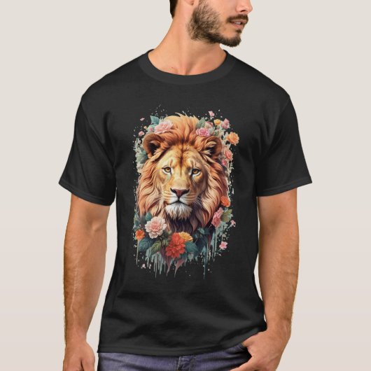 Lion fleur mignon en été T-shirt Lion floral (Devant)