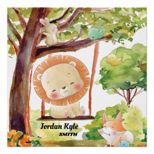 Lion, Fox, Bunny en Birds Blush Natuur slikken Perfect Poster