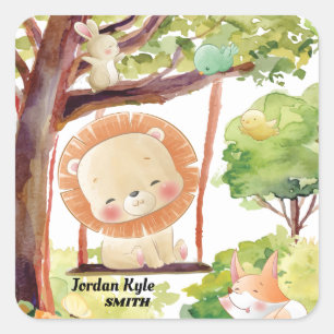 Lion, Fox, Bunny en Birds Blush Natuur slikken Vierkante Sticker