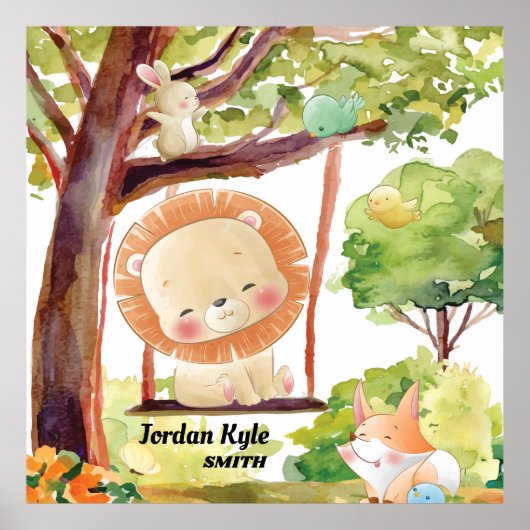 Lion, Fox, Bunny en Birds Blush Poster (Voorkant)