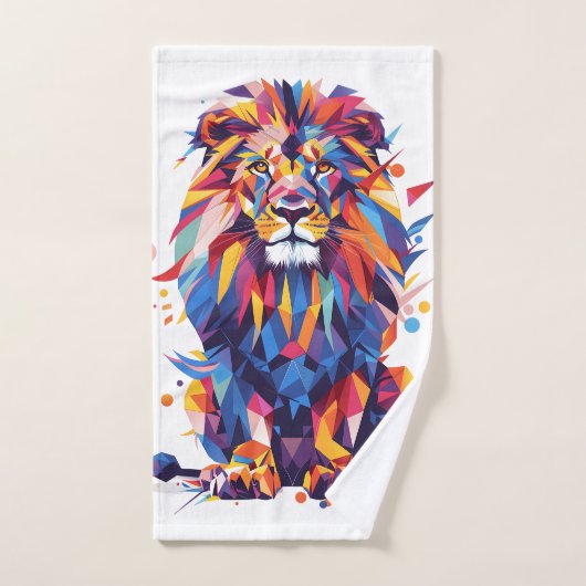 Lion géométrique coloré (Serviette à main)