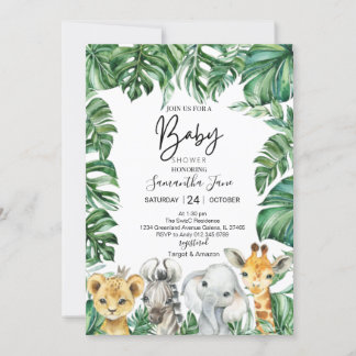 Lion Giraffe Elephant Safari Oerwoud Baby shower Kaart