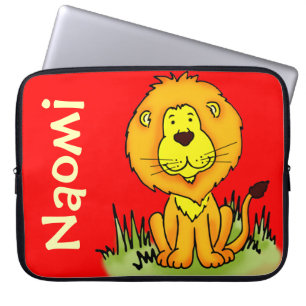 Lion grafische voornaam rode kinder laptop hoesje sleeve