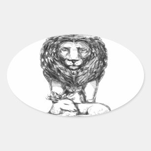 Lion Guarding Lamb Tattoo Ovale Sticker
