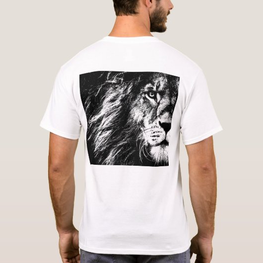 Lion Head Back Side Print Pop Art Sjabloon Mannen T-shirt (Achterkant)