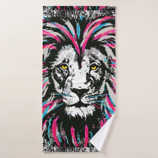Lion Head badhanddoek | Punky Blue Pink Lion (Badhanddoek)