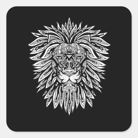 Lion Head Mandala Lion Vierkante Sticker (Voorkant)
