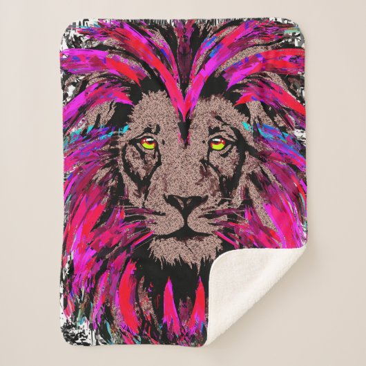 Lion Head Sherpa Blanket | Couverture Lion Rose (Devant)