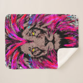 Lion Head Sherpa Blanket | Couverture Lion Rose (Devant (Horizontal))