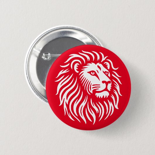 Lion Head - Wit op Rood Ronde Button 5,7 Cm (Voorkant /achterkant)