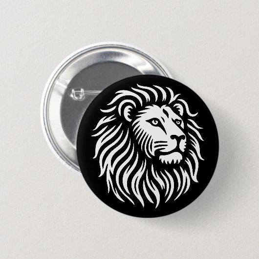 Lion Head - Wit op Zwart Ronde Button 5,7 Cm (Voorkant /achterkant)