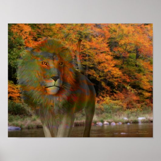 Lion Herfst Foliage Fantasy Art Poster (Voorkant)