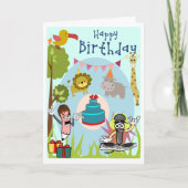 Lion, Hippo, Giraffe in de Wild Birthday Card Feestdagen Kaart (Voorkant)