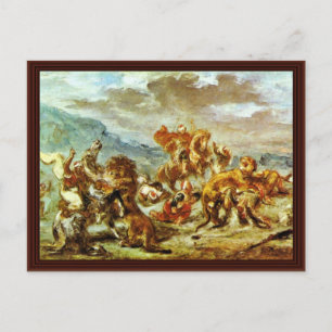 Lion Hunt van Eugène Ferdinand Victor Delacroix Briefkaart