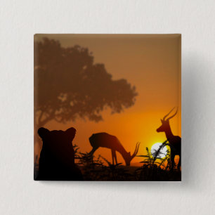 Lion Hunt Vierkante Button 5,1 Cm