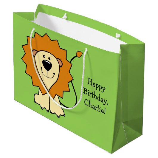 Lion illustratie aangepaste tekst geschenkzak groot cadeauzakje (Achterkant Gekanteld)