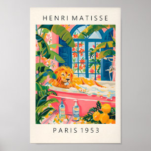 Lion in Bathtub Poster, Matisse Poster, Roze Badka Poster