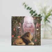Lion in Enchanted Floral Garden Invitation de l'év (Debout devant)