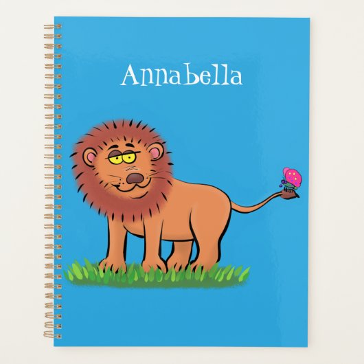 Lion joyeux avec dessin animé de papillon (Devant)