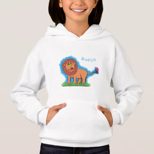 Lion joyeux avec dessin animé de papillon (Devant)