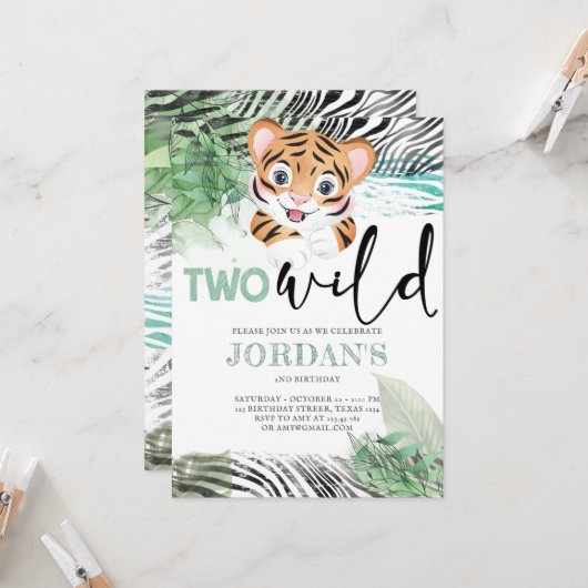 Lion Jungle Cute Invitation de deuxième anniversai (Devant/Arrière en situation)