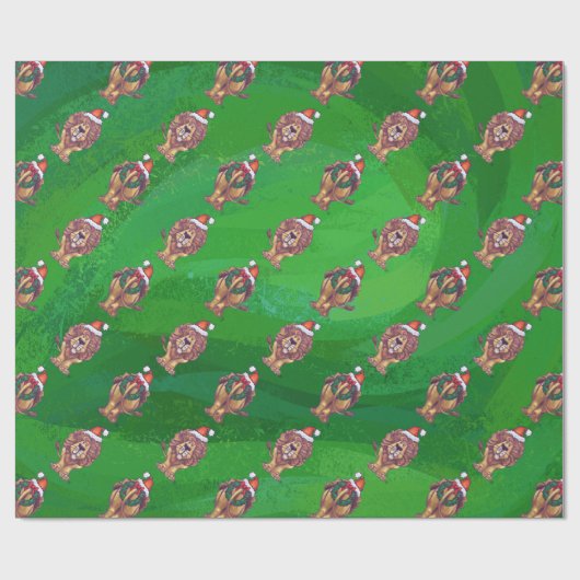 Lion Kerstmis op groen Cadeaupapier (Vlak)