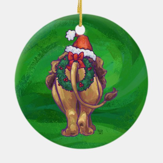 Lion Kerstmis op groen Keramisch Ornament (Achterkant)